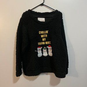 Sherpa Black Fuzzy Christmas Sweater NEW 2XL Mens Womens Snowmen Funny